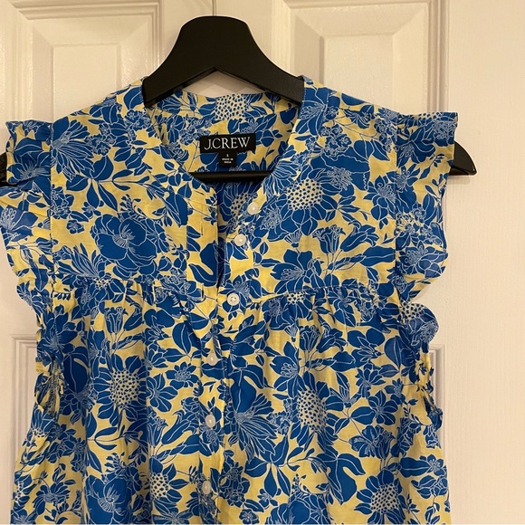 J. Crew Sleeveless Ruffle Trim Top in Blue Floral Small - Picture 7 of 7